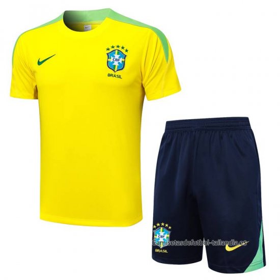 Chandal del Brasil Manga Corta 2024-2025 Amarillo - Pantalon Corto - Haga un click en la imagen para cerrar