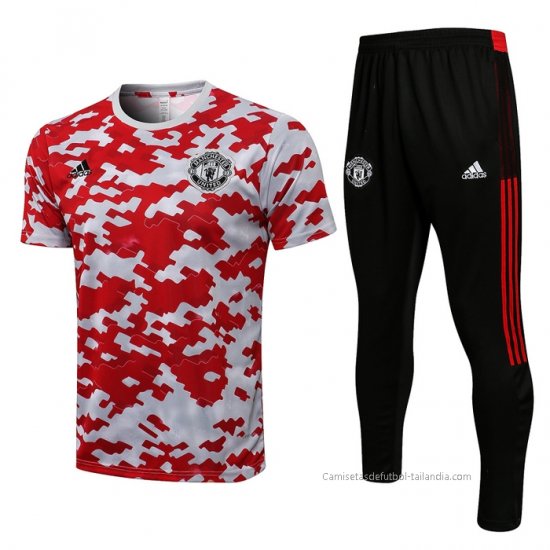 Chandal del Manchester United Manga Corta 2021-2022 Rojo y Blanco - Haga un click en la imagen para cerrar
