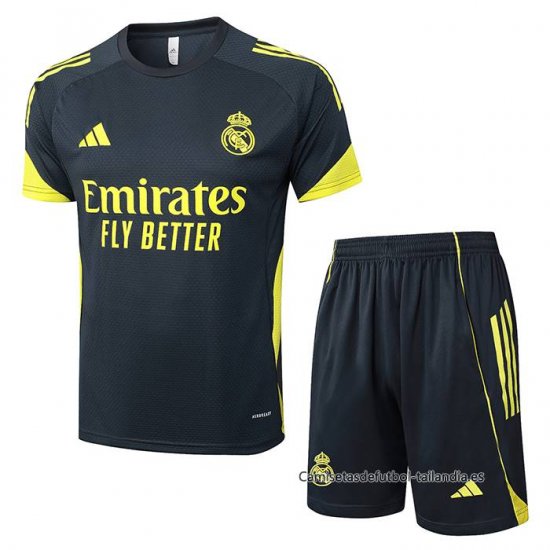 Chandal del Real Madrid Manga Corta 2025-2026 Negro Amarillo - Pantalon Corto - Haga un click en la imagen para cerrar