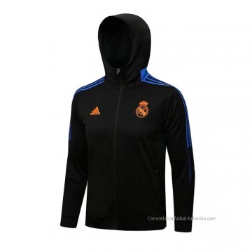 Chaqueta con Capucha del Real Madrid 2021-2022 Negro y Azul Chaqueta con Capucha del Real Madrid 2021-2022 Negro y Azul